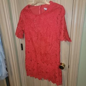 Jun & Ivy Bright Coral Gorgeous Lace work Dress sz L